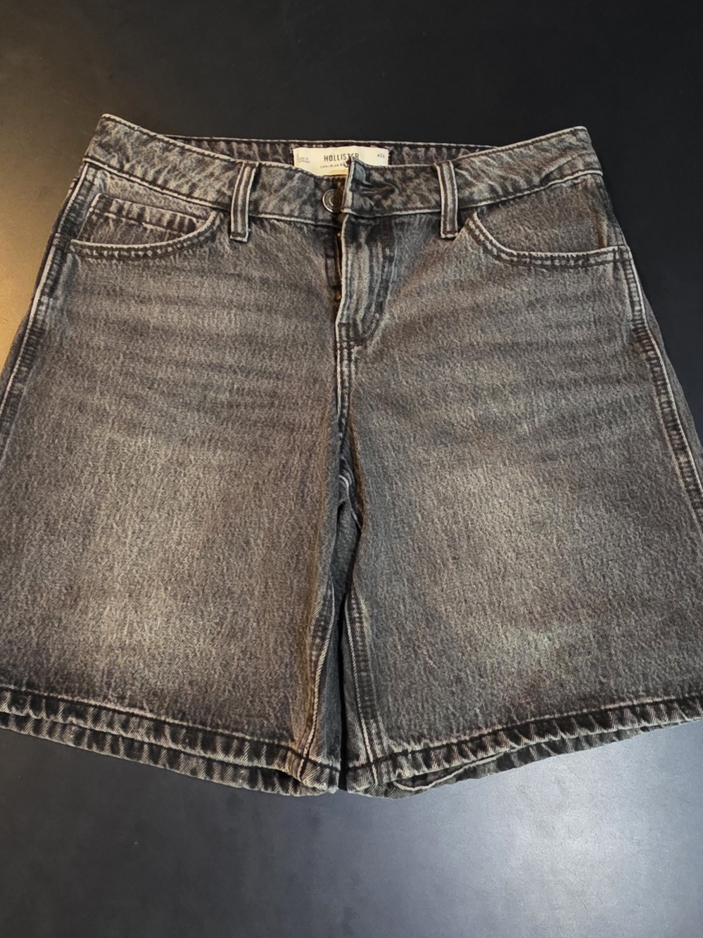 Hollister Women's Black-Grey Washed Denim Jorts